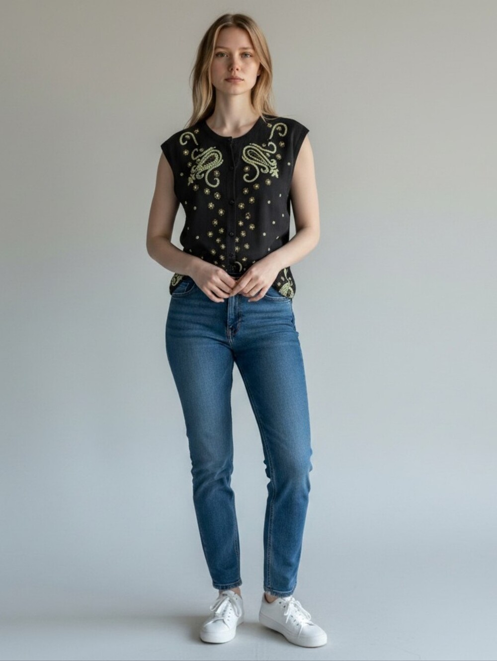 Donnkenny Beaded Vest Large Women's